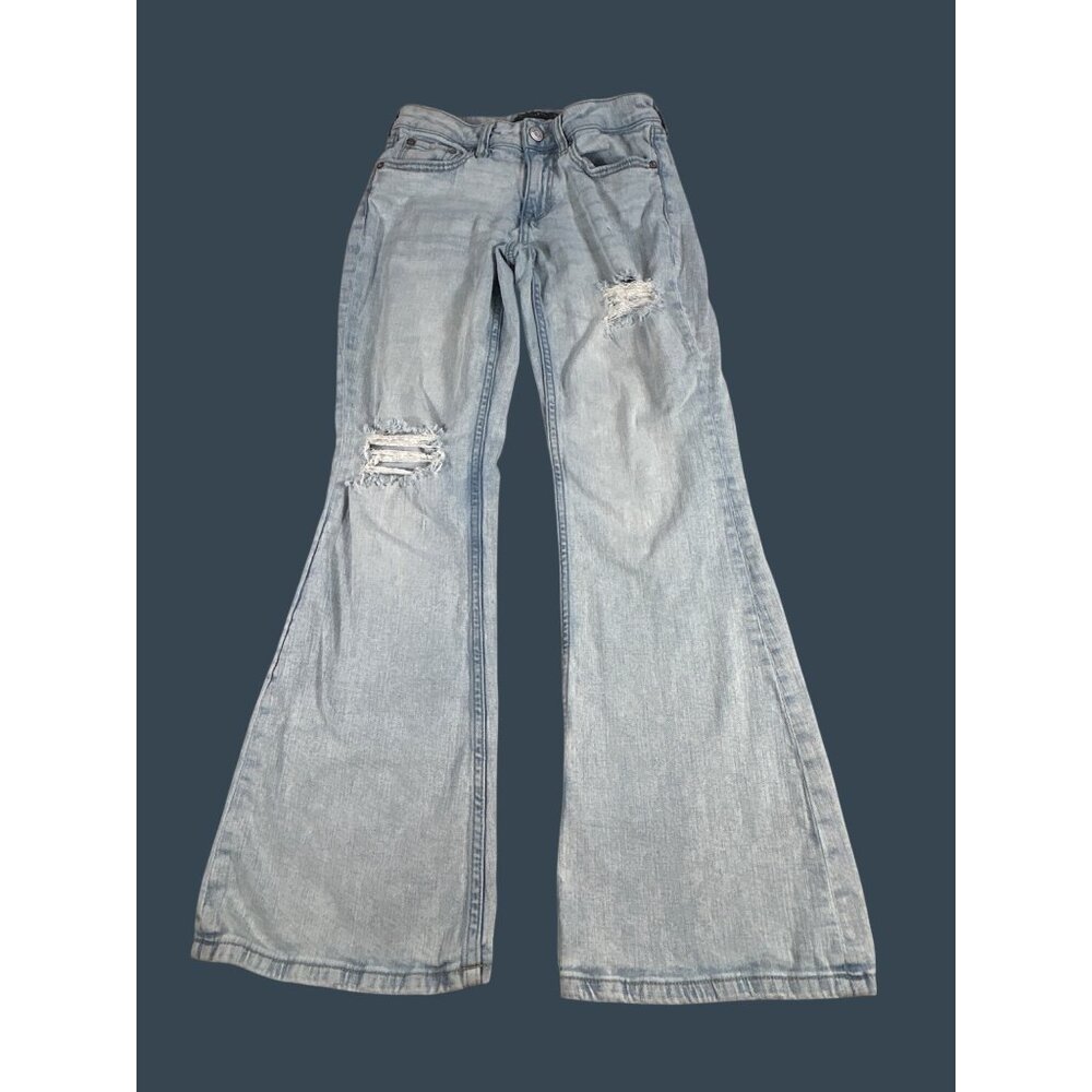 Low Rise Flare Light Wash Distressed Jeans Women's 2 Aeropostale Zip Fly Stretch
